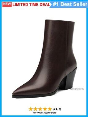 Womens Ankle Boots Chunky Low Heel Pointed Toe Faux Leather Heeled Booties